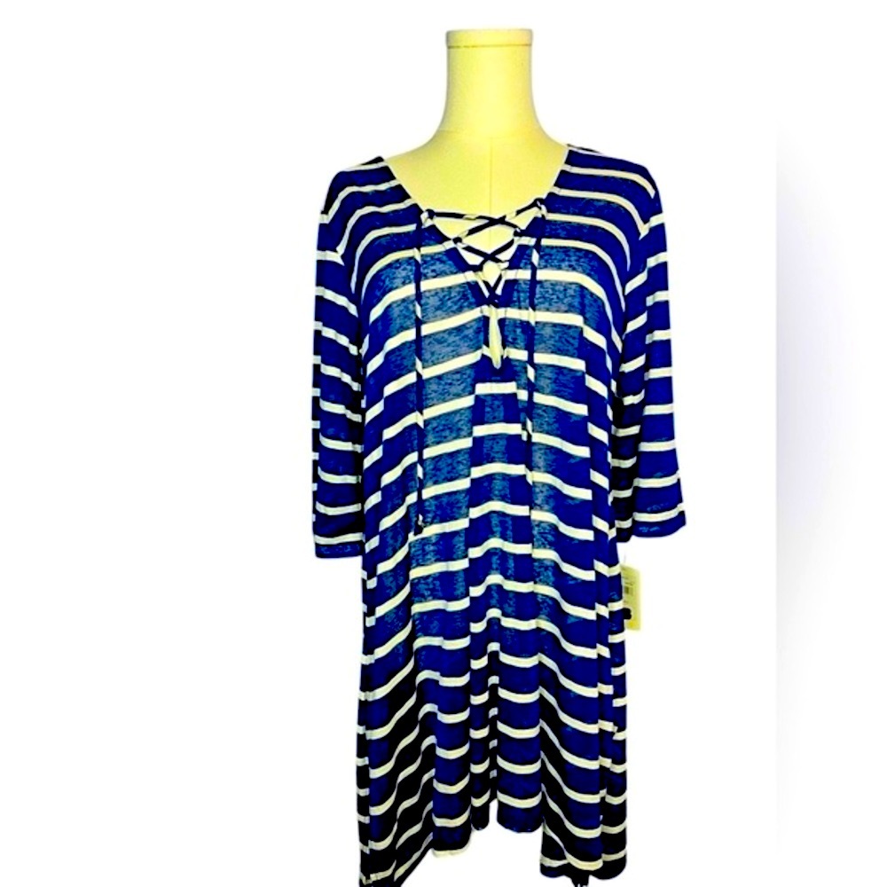 ~ NWT Swimsuit cover J. Valdi Feminine Boho Navy and White Striped Women's …